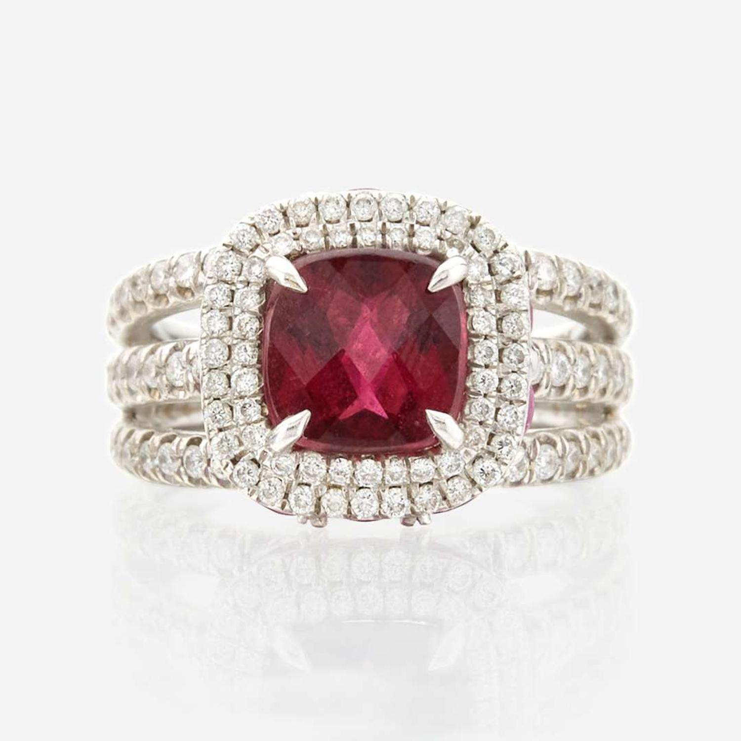 A rubellite, pink sapphire, diamond, and white gold ring, Charles Krypell