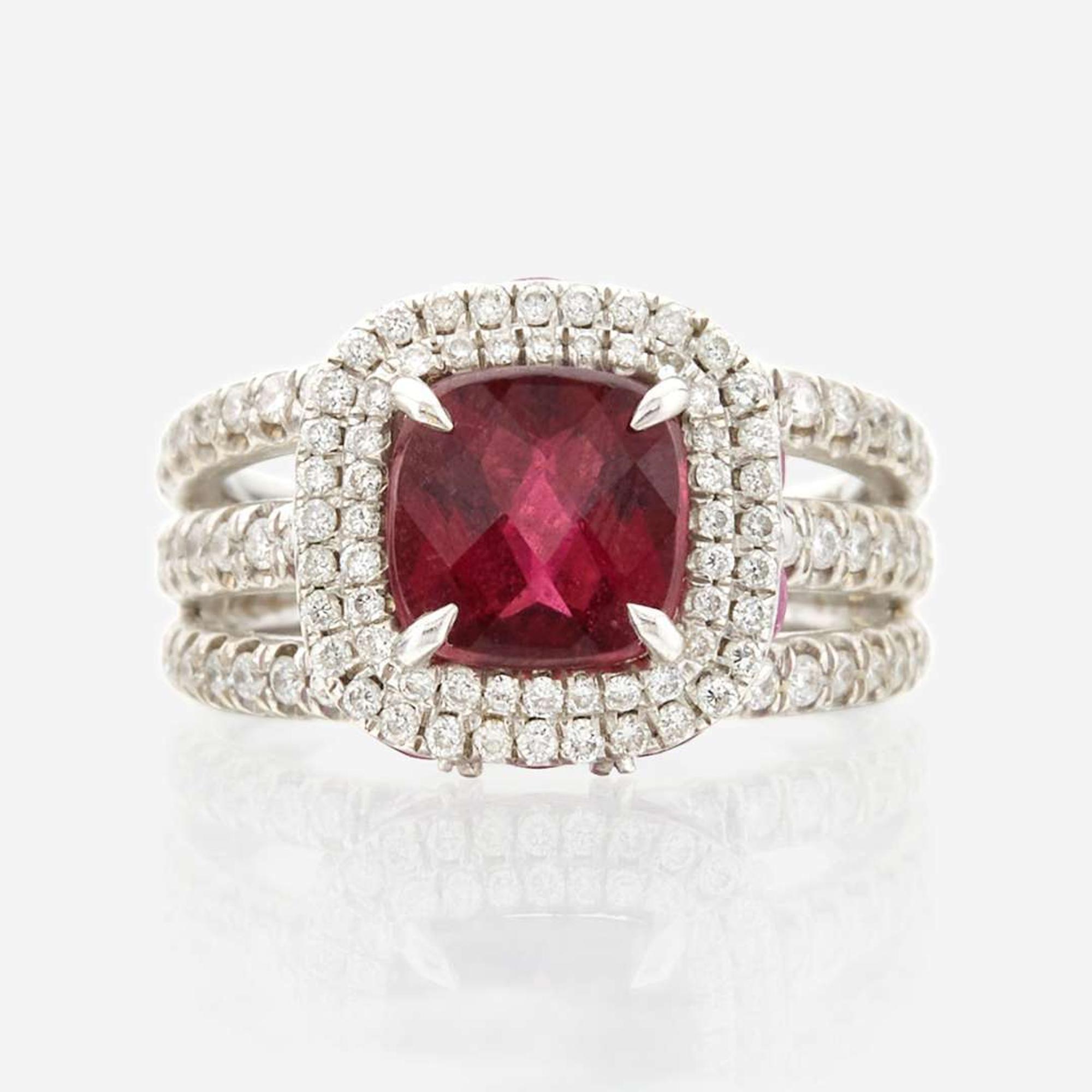 A rubellite, pink sapphire, diamond, and white gold ring, Charles Krypell