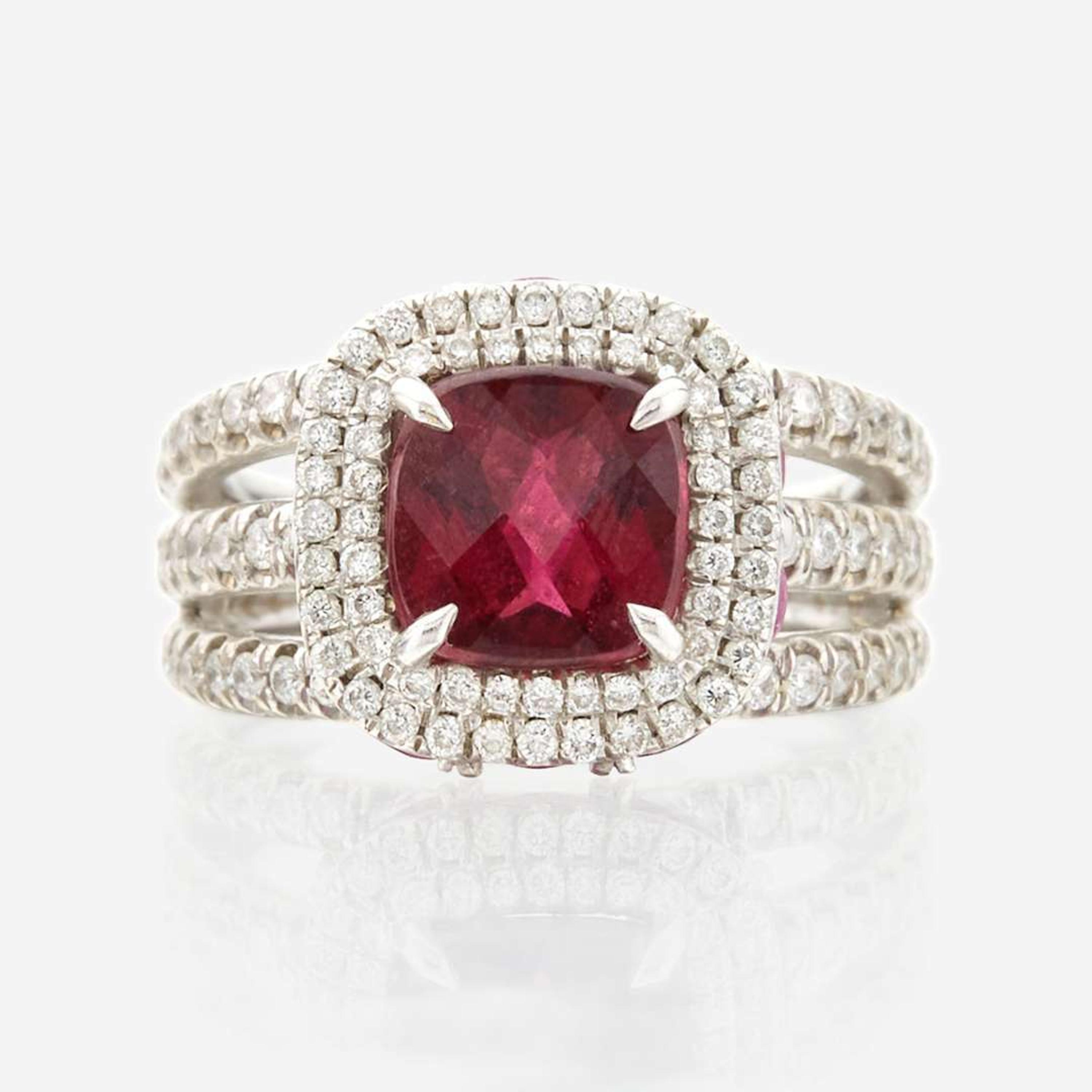 A rubellite, pink sapphire, diamond, and white gold ring, Charles Krypell