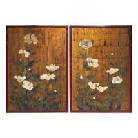 A Large Pair of Japanese Gold-Ground 'Poppies' Panels, Edo Period