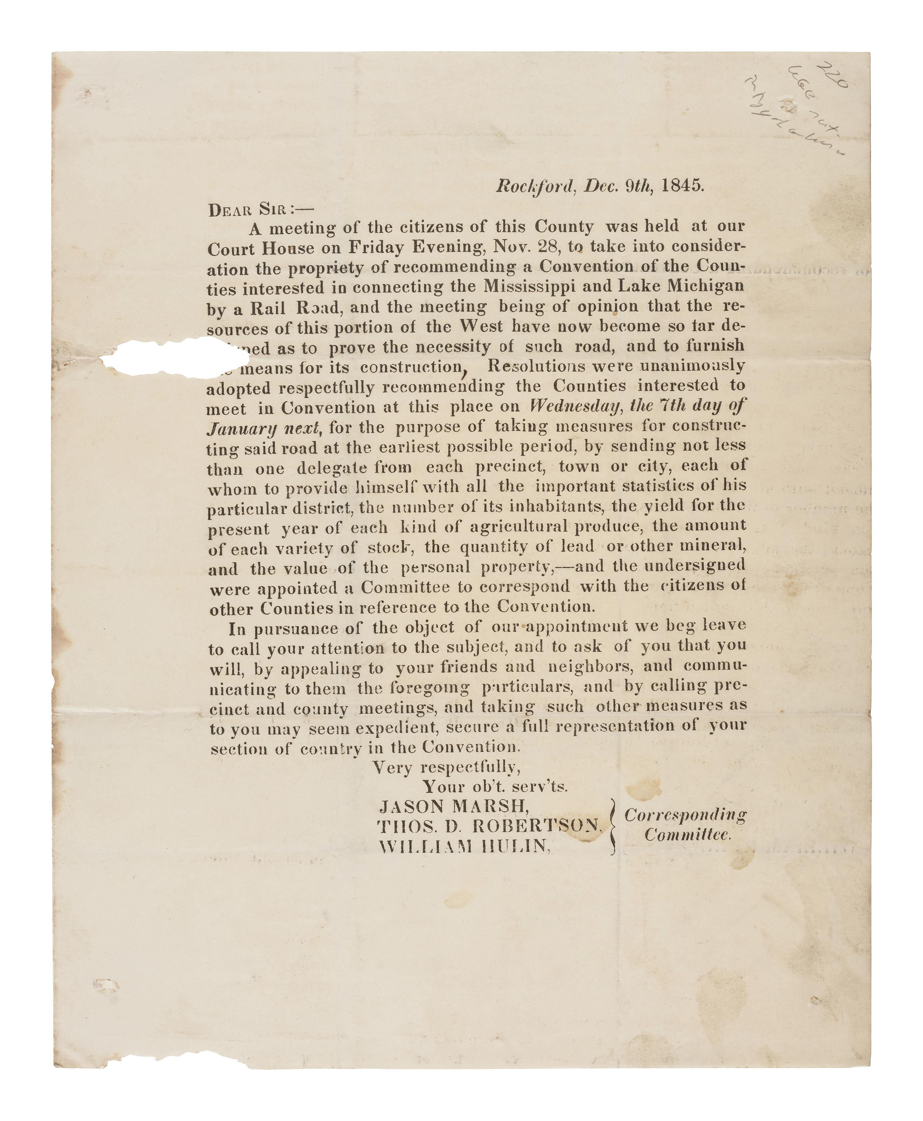 [RAILROADS]. A group of maps, pamphlets, broadsides, and other ephemera related to Illinois railroads, comprising: