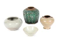 Four Chinese Monochrome Glazed Stoneware and Porcelain Wares