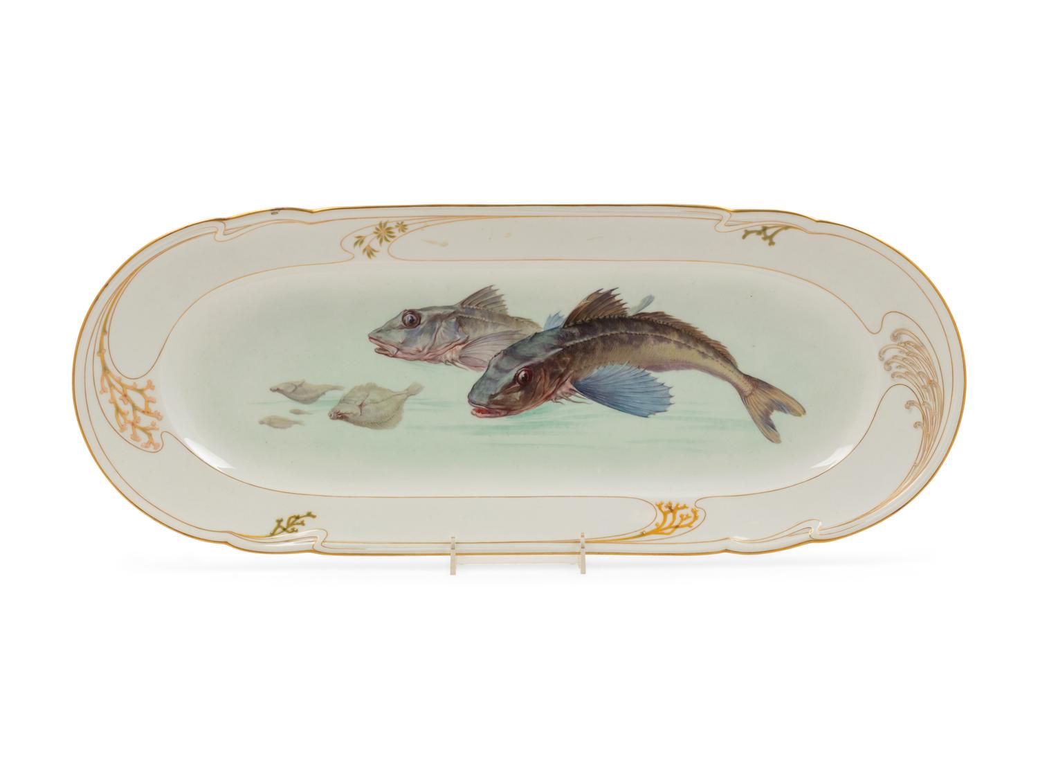 A Berlin (K.P.M.) Painted and Parcel Gilt Porcelain Fish Platter