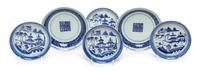 Six Chinese Export Blue and White Porcelain Plates Diameter of largest 6 inches. — 19TH CENTURY