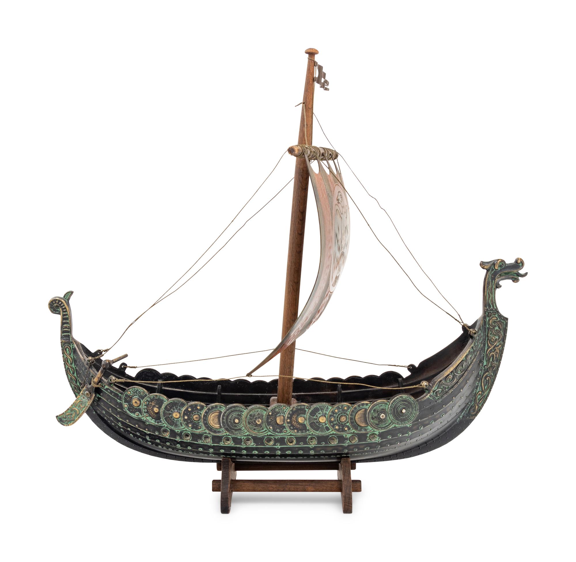 A Danish Bronze and Copper Model of a Langskip