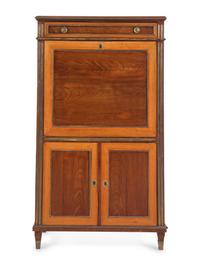 A Baltic Neoclassical Brass Inlaid Mahogany and Satinwood Fall-Front Secretary