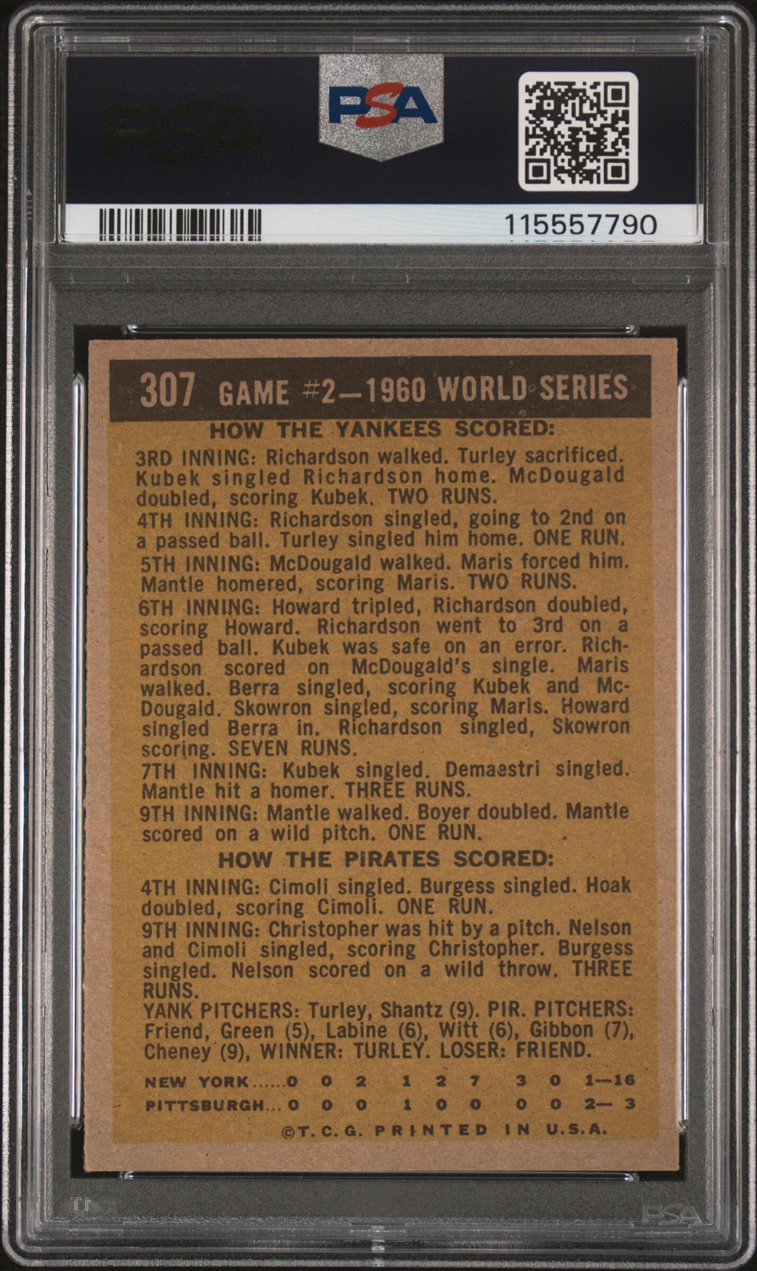 A 1961 Topps Mickey Mantle World Series Baseball Card No. 307 (PSA 6 EX-MT) from The Collection of David Eisenhower