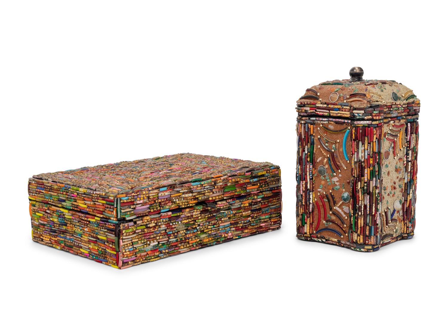 Two Appliqué Beaded Boxes