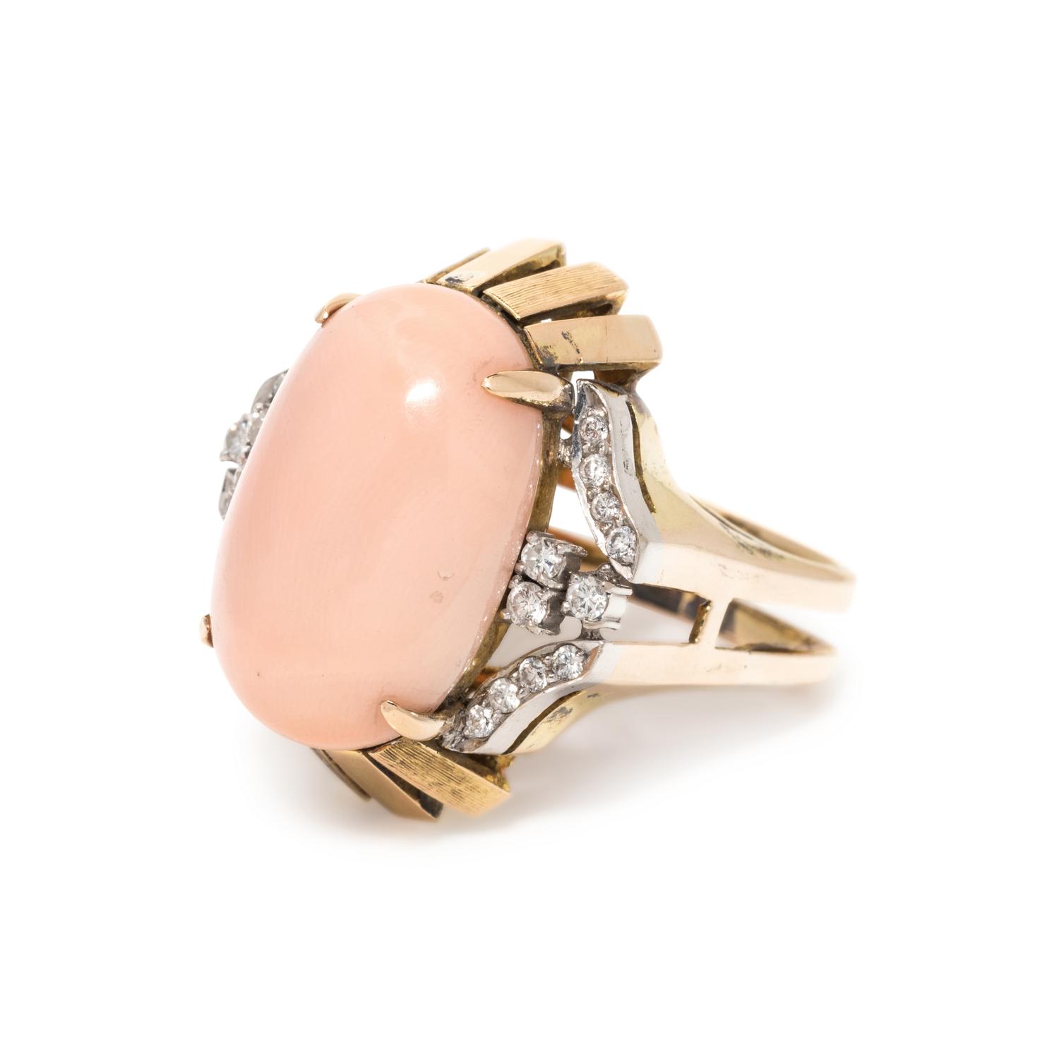 ANGEL SKIN CORAL AND DIAMOND RING