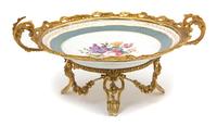 A Gilt Bronze Mounted Paris Porcelain Compote Height 5 3/4 x length over handles 13 1/4 inches. — LATE 19TH CENTURY