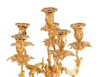 A Pair of Louis XV Style Gilt Bronze Six-Light Candelabra