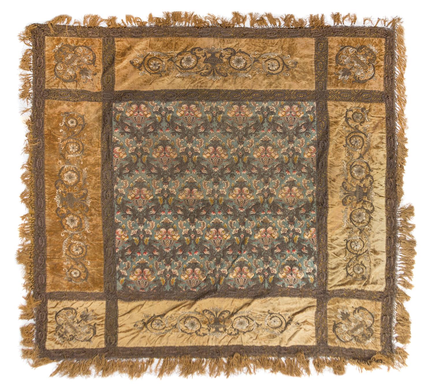 A Venetian Metallic Thread, Velvet, Silk and Wool Table Cover 77 x 77 inches. — 18TH CENTURY