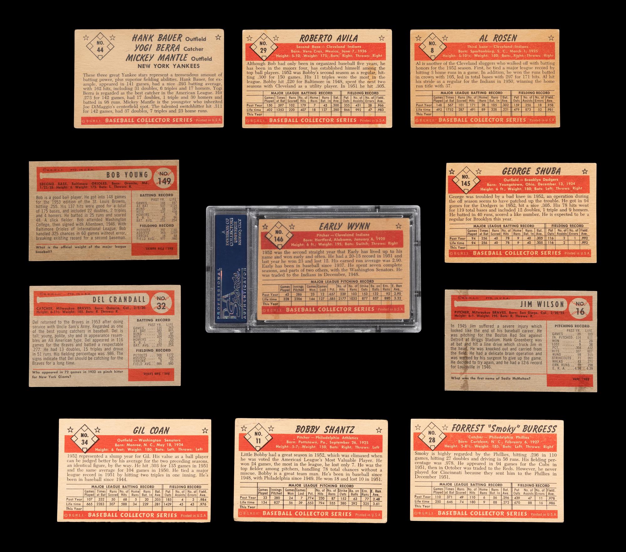 A Group of 11 1953 and 1954 Bowman Baseball Cards (Including Mickey Mantle),