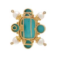 ELIZABETH LOCKE, TURQUOISE, CULTURED PEARL AND DIAMOND PENDANT/BROOCH