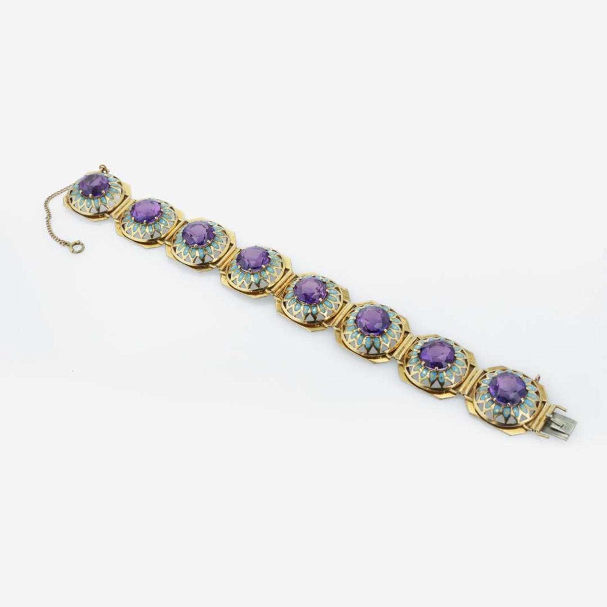 An 18K yellow gold, synthetic sapphire, and enamel bracelet