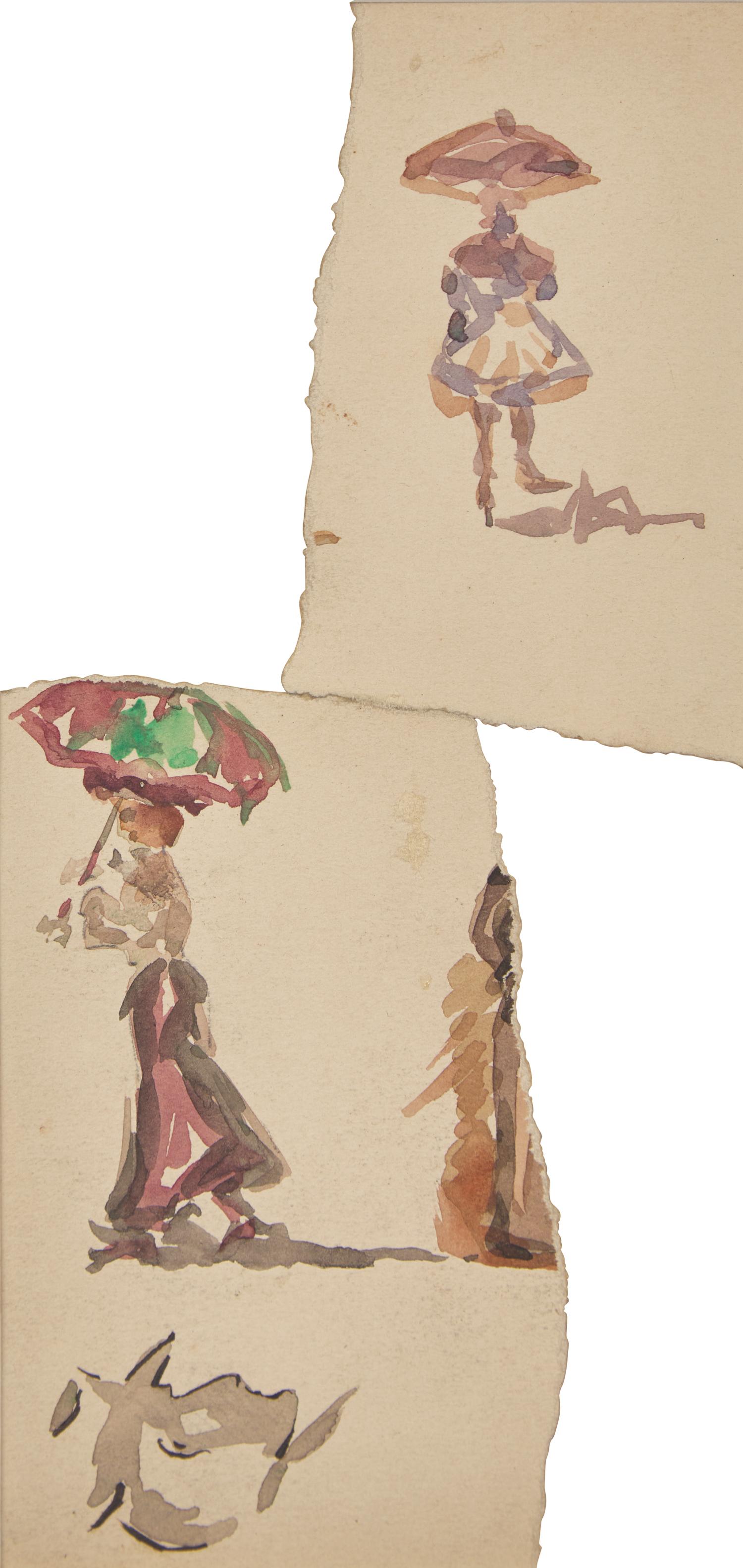 Two Works: Woman with Parasol; together with Woman Walking with Parasol (Fragments) (2)