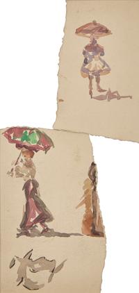 Two Works: Woman with Parasol; together with Woman Walking with Parasol (Fragments) (2)