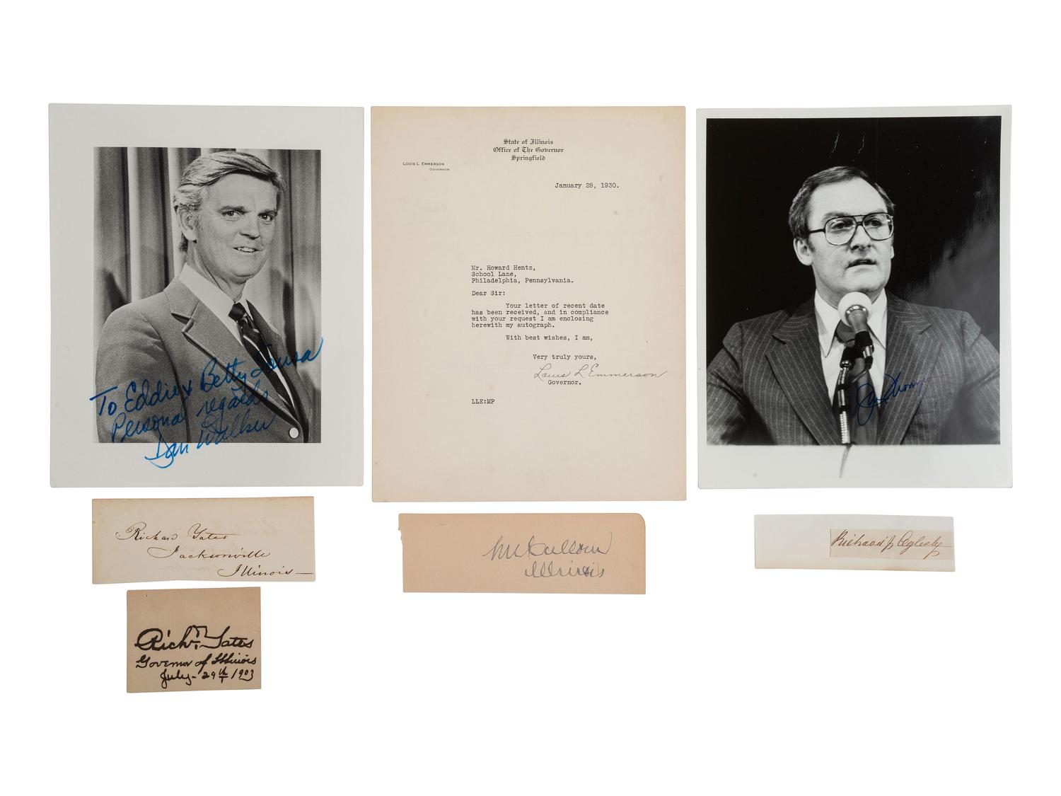 [ILLINOIS] Autographs and ephemera related to Illinois politicians and other influential figures.