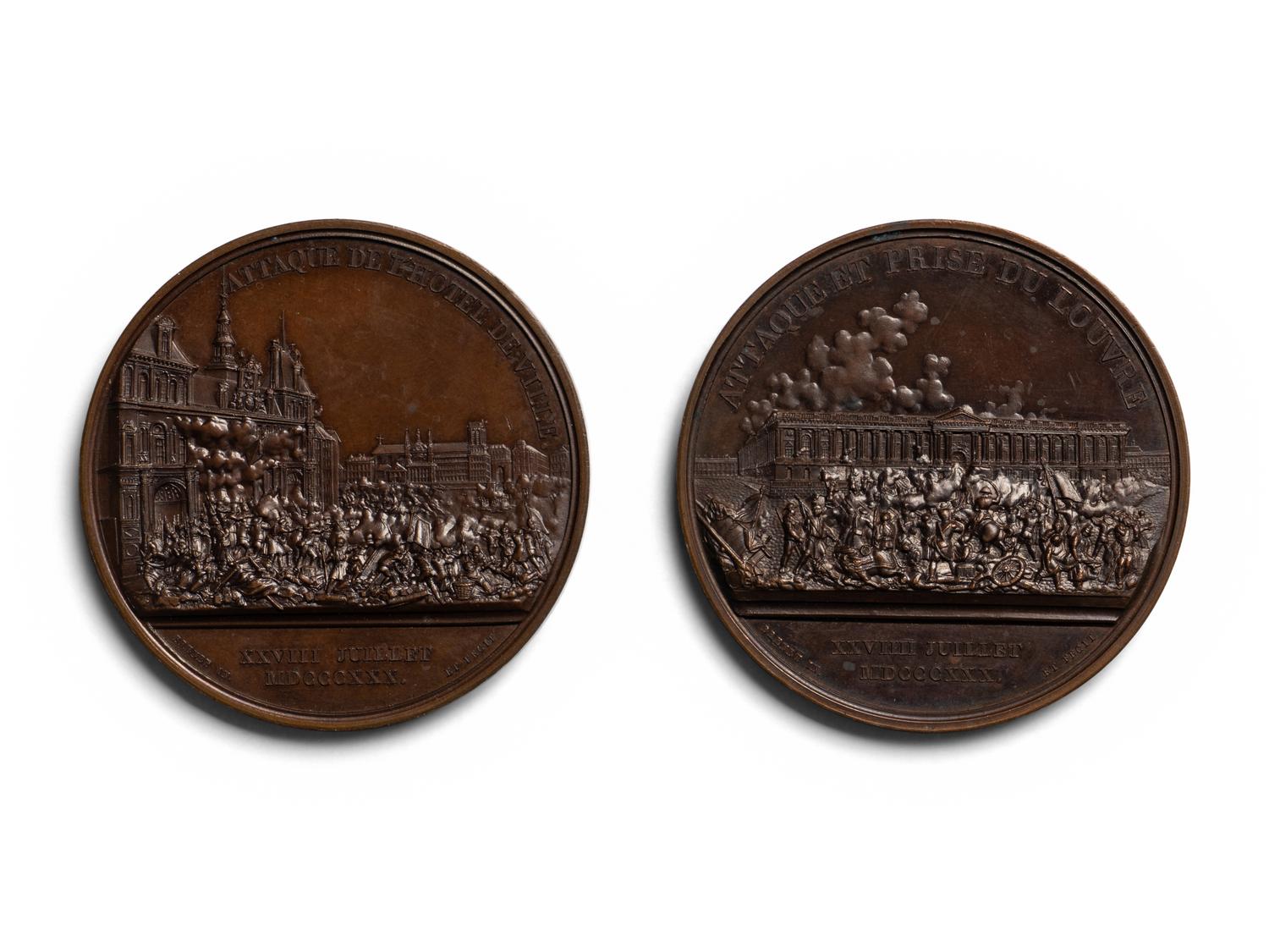 [EXONUMIA] Two Nicholas-Guy-Antoine Brenet (1773-1846) Designed Commemorative Medallions Relating to the July Revolution