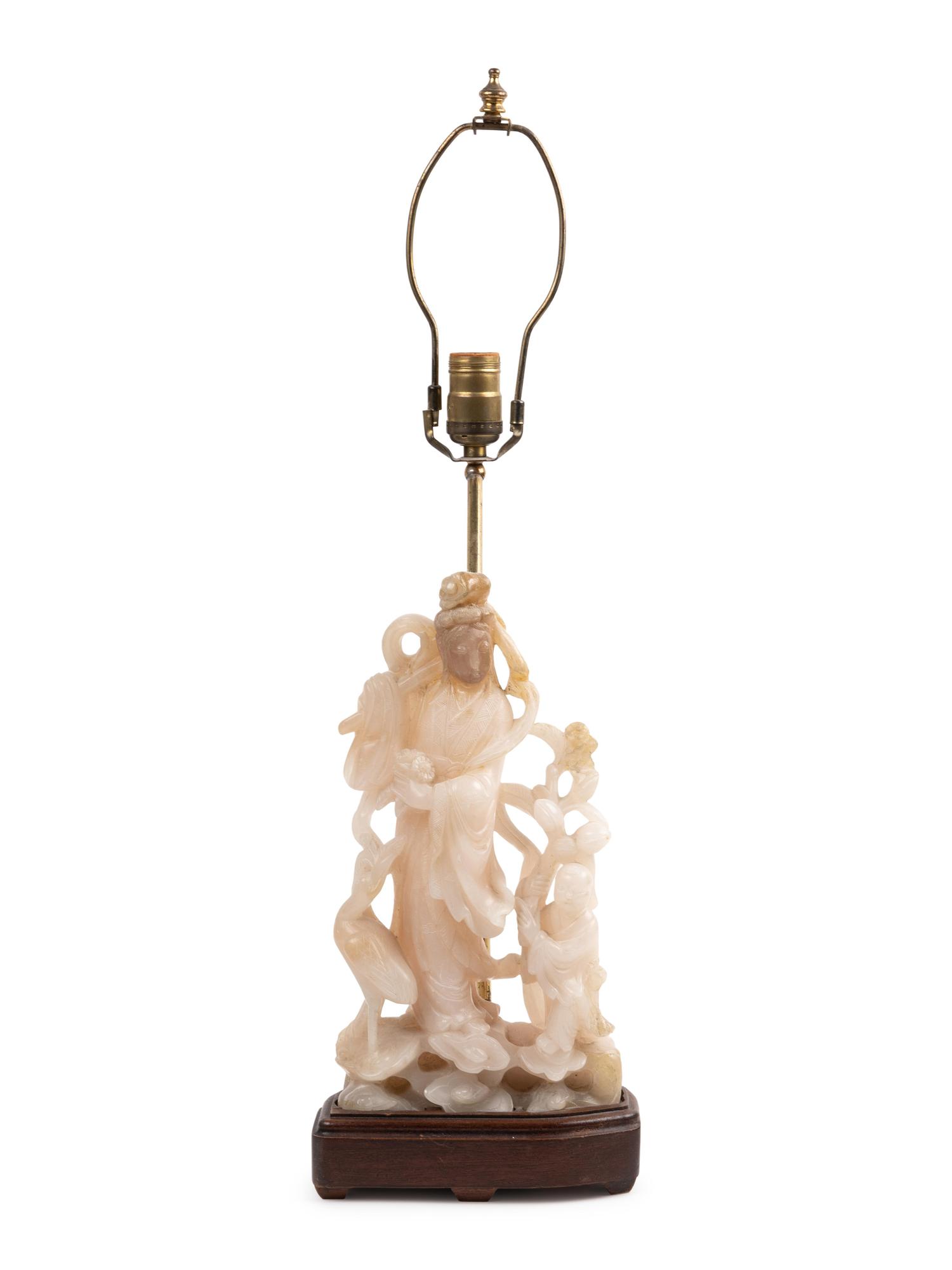A Chinese Carved Soapstone Figure Mounted as a Lamp