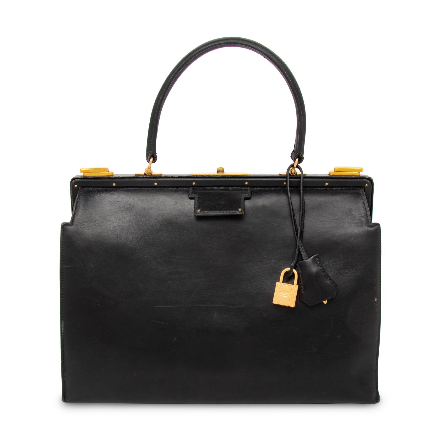 HERMÈS, SAC 404 HANDBAG IN NOIR BOX LEATHER