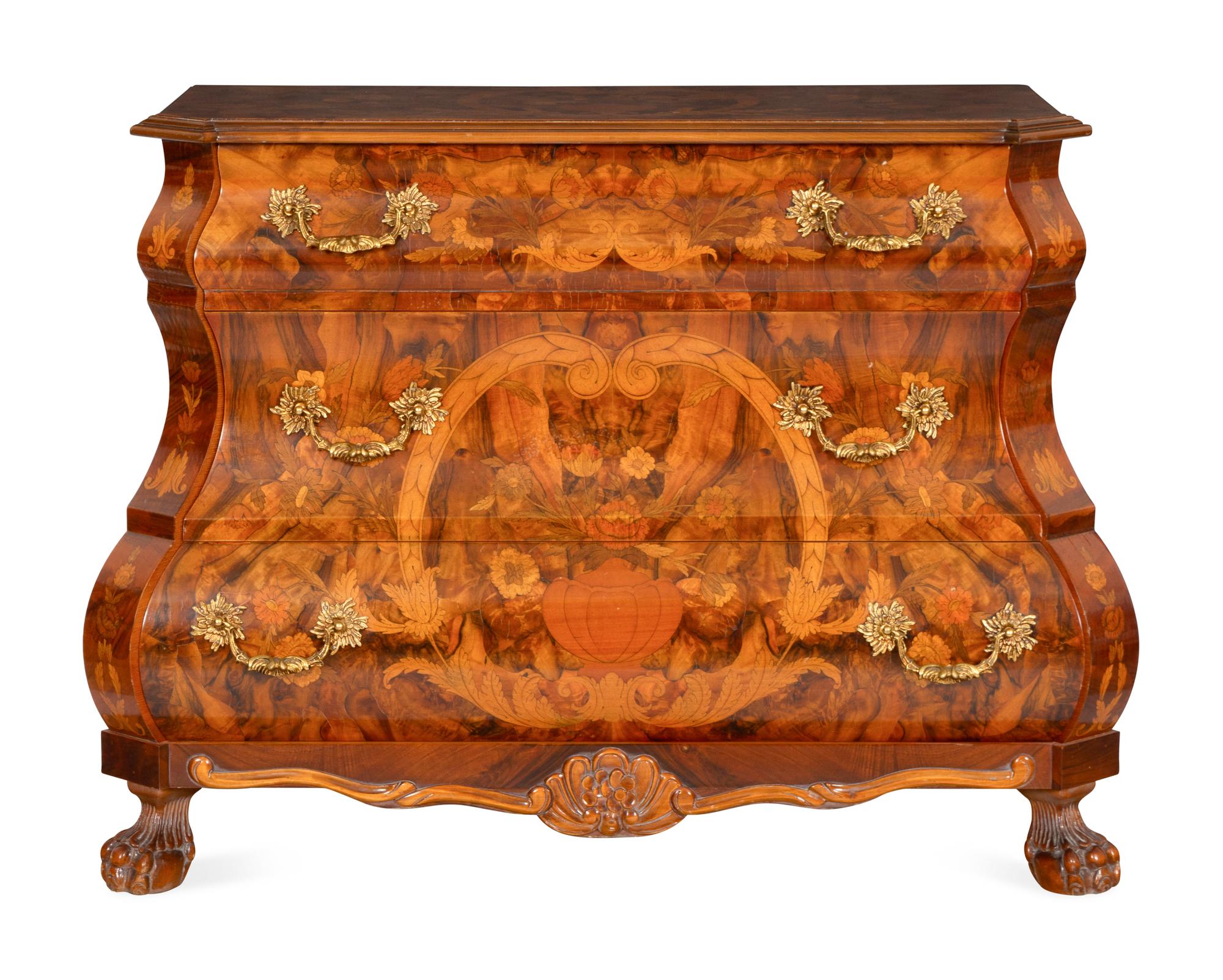 A Dutch Baroque Style Walnut and Marquetry Chest of Drawers
