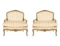 A Pair of Continental Carved and Painted Fauteuils à la Reine