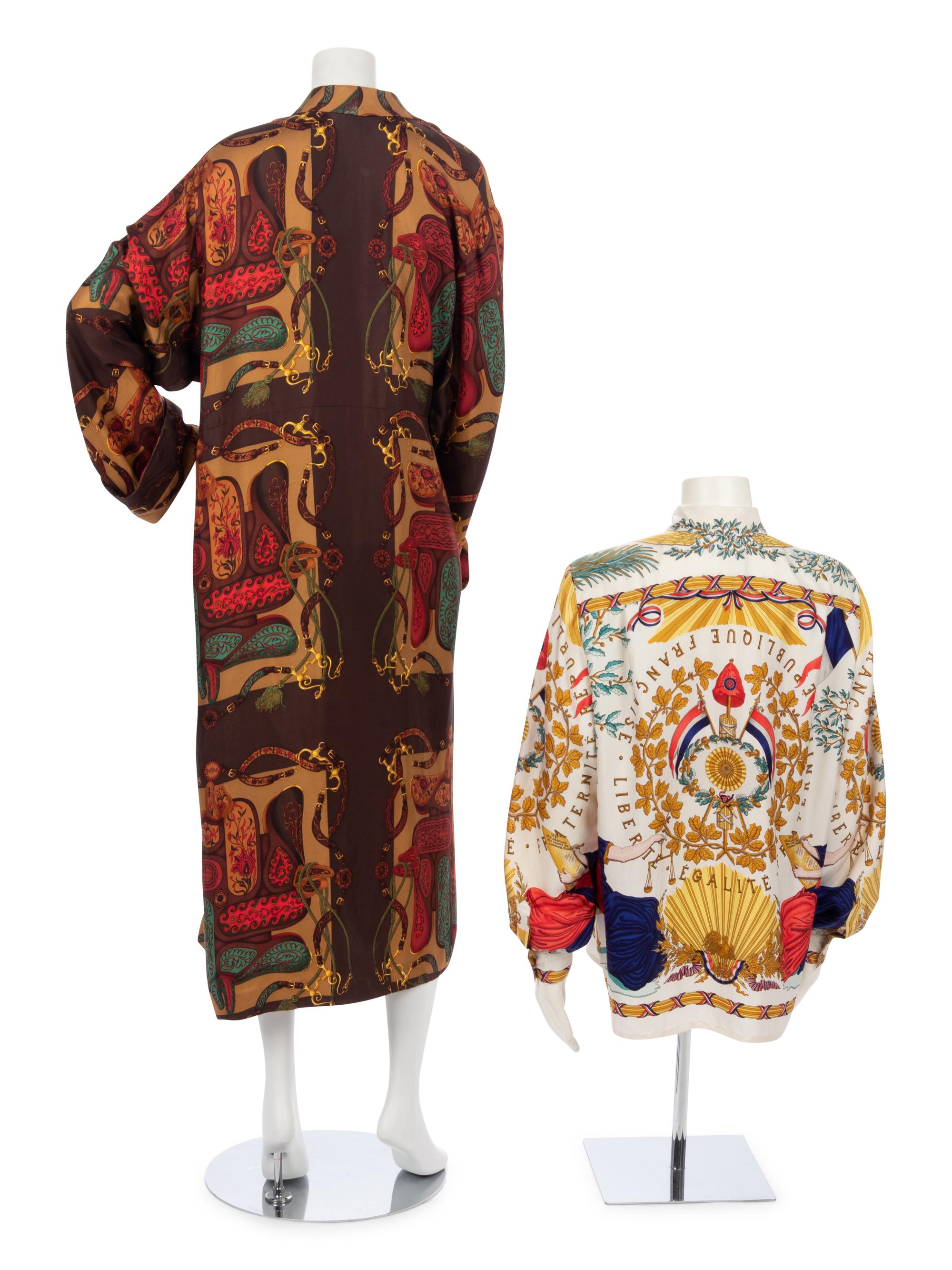 Two Hermès Printed Silk Pieces; One Robe, One Dress Shirt, 1990-2000s