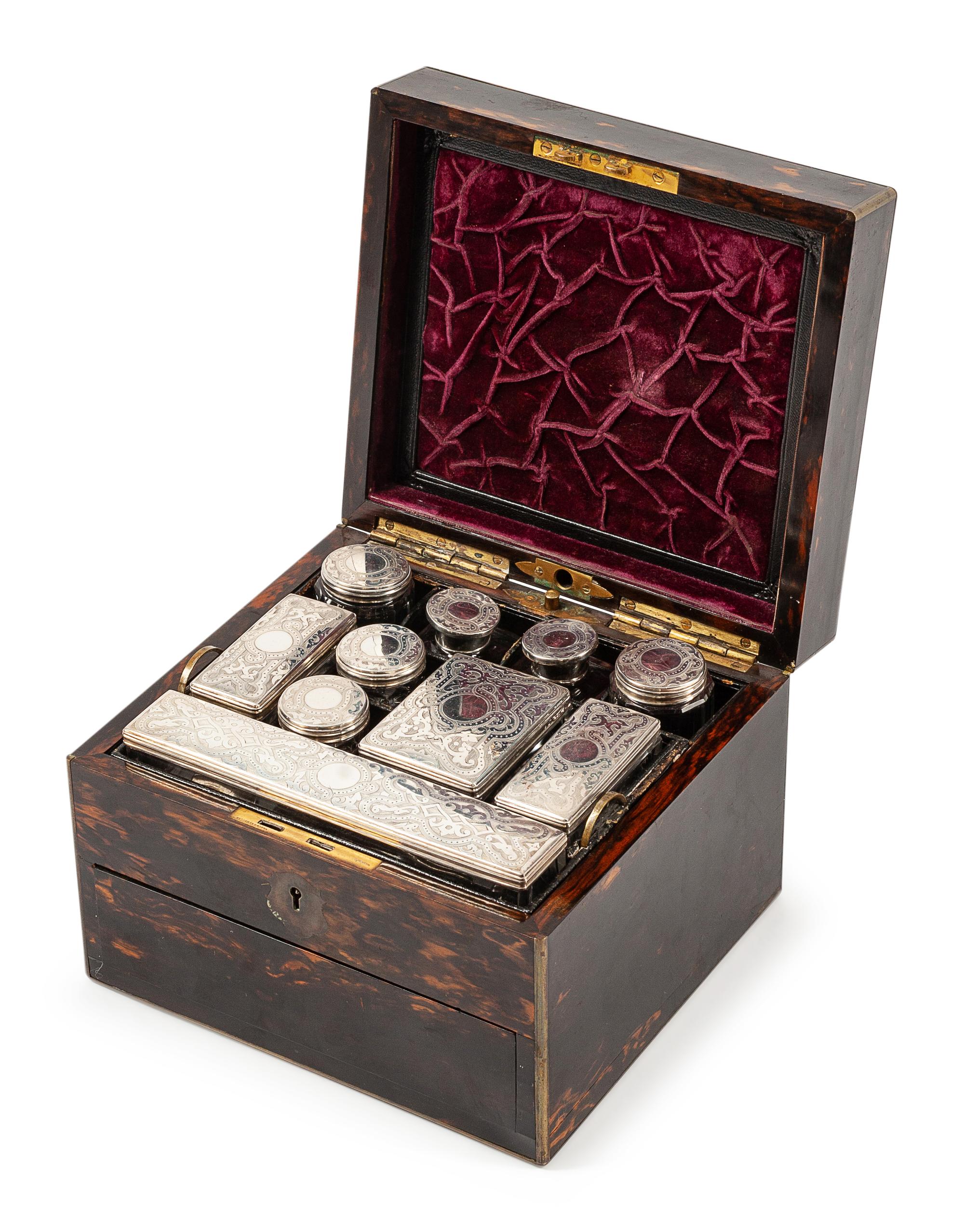 A Victorian Silver Mounted Calamander Toiletry Case