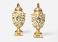 A Pair of Wedgwood Bone China "Victoria" Pattern Vases and Covers, UK, circa 1880