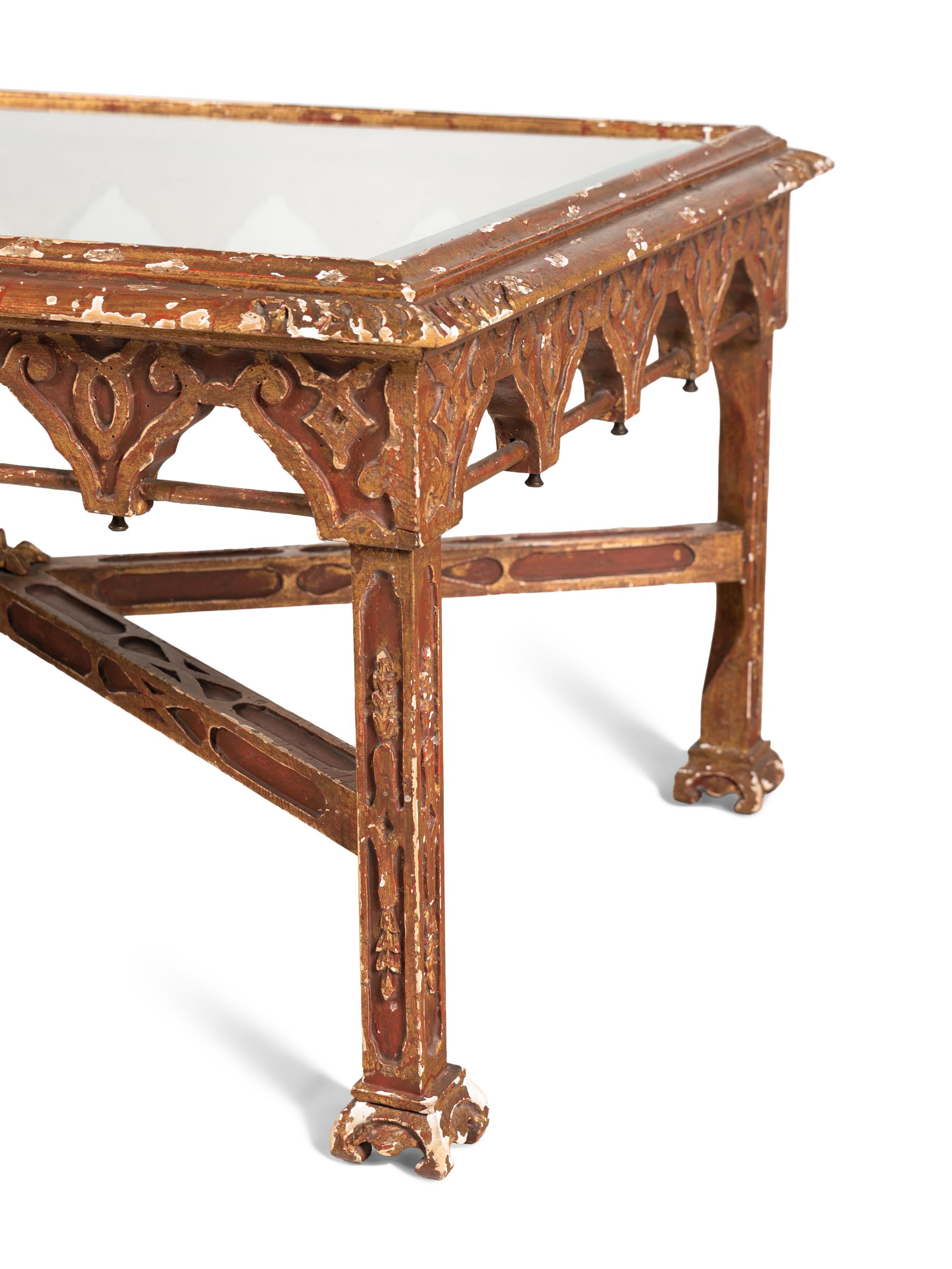 A Venetian Gothic Style Painted and Parcel Gilt Low Table