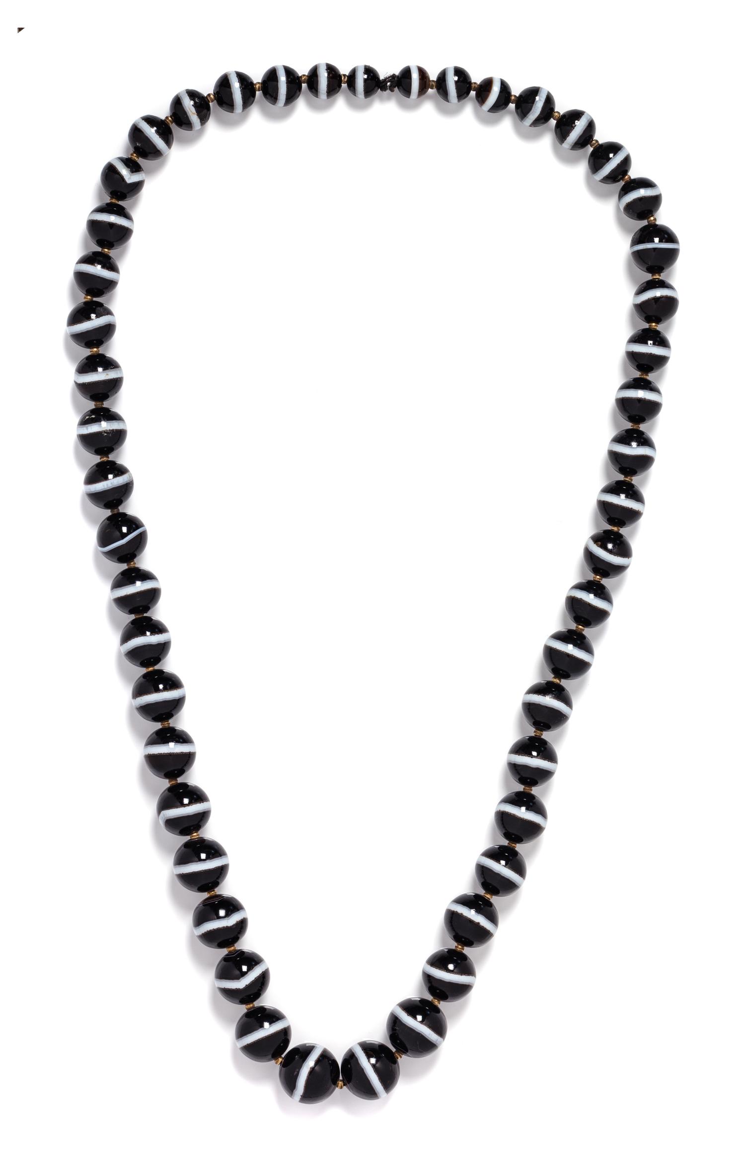 A Single Strand Graduated Banded Onyx Bead Necklace,