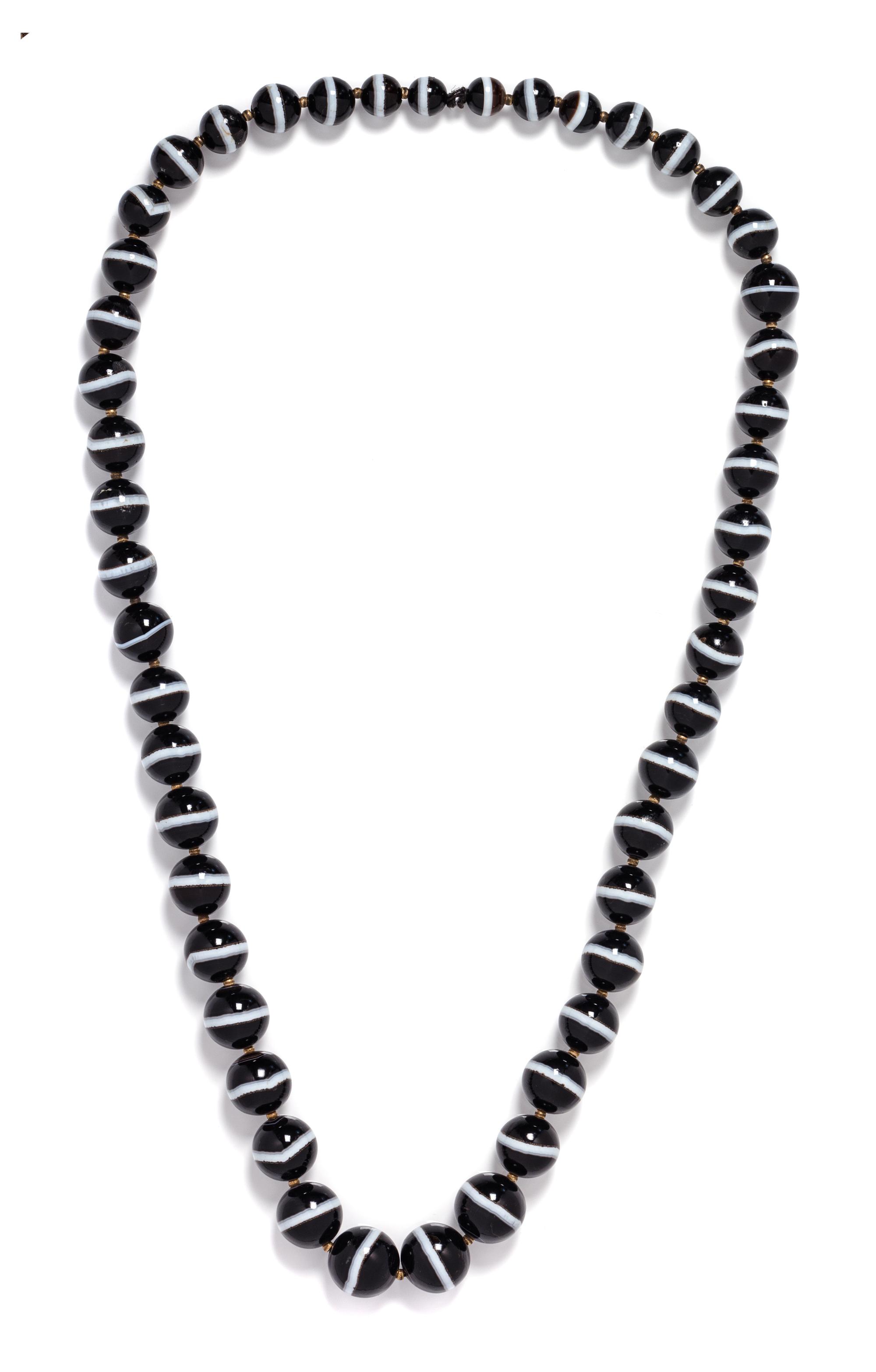 A Single Strand Graduated Banded Onyx Bead Necklace,