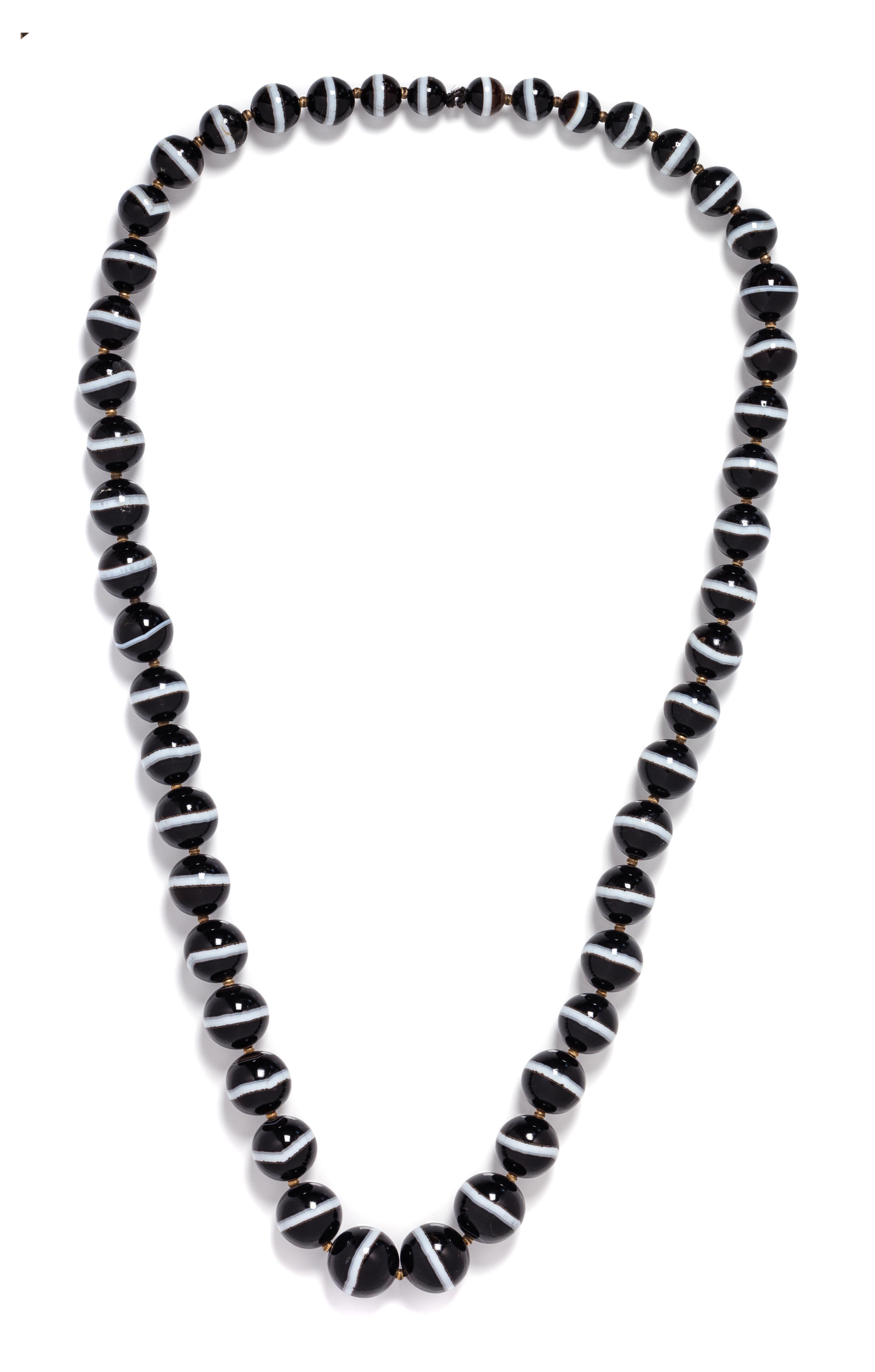 A Single Strand Graduated Banded Onyx Bead Necklace,