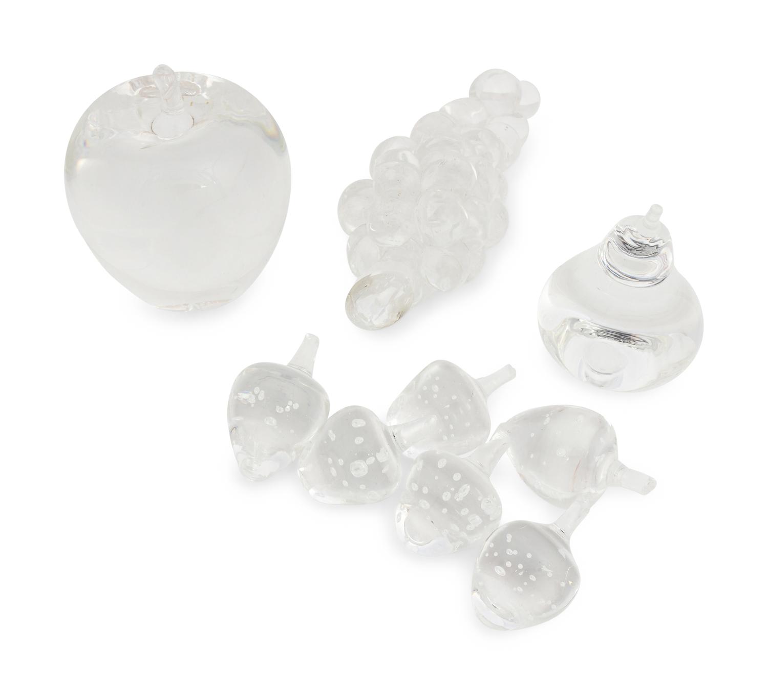A Steuben Center Bowl and a Collection of Steuben Fruit