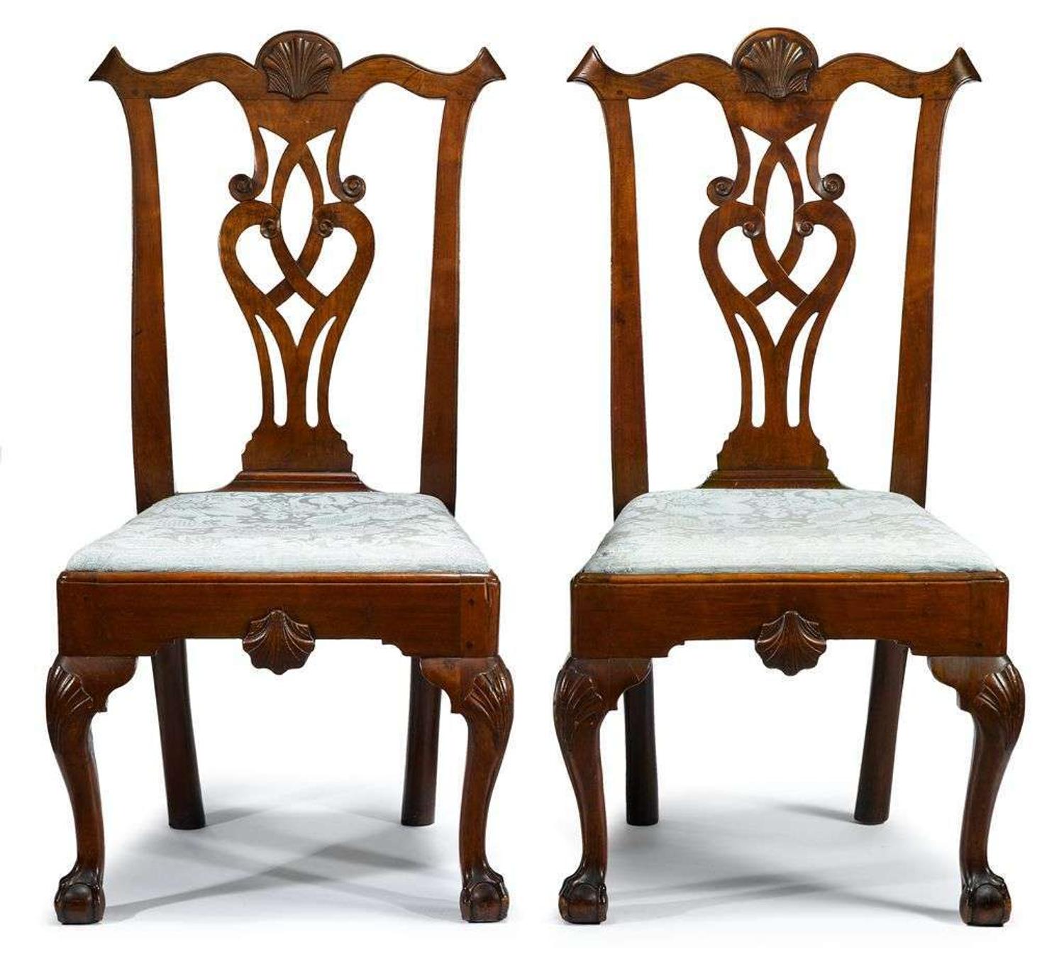 Pair of Chippendale carved walnut side chairs philadelphia, pa, circa 1780