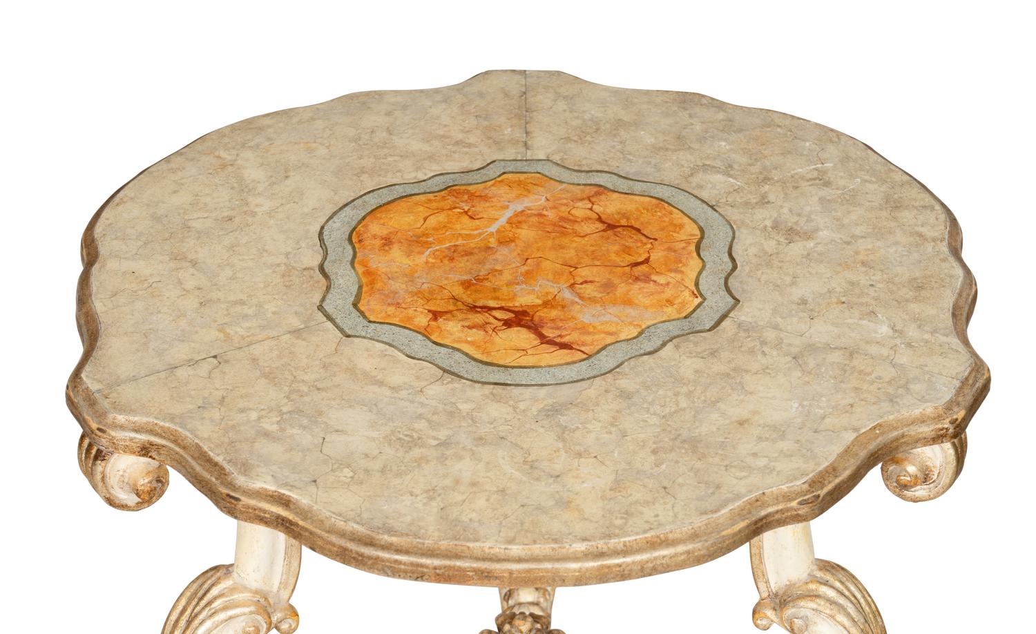 An Italian Rococo Style Silver Gilt Side Table with Faux Marble Top
