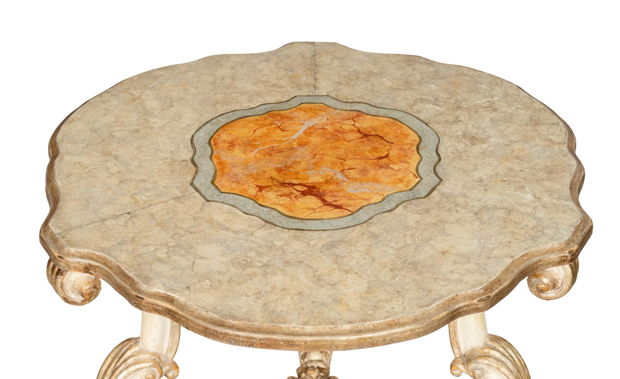 An Italian Rococo Style Silver Gilt Side Table with Faux Marble Top