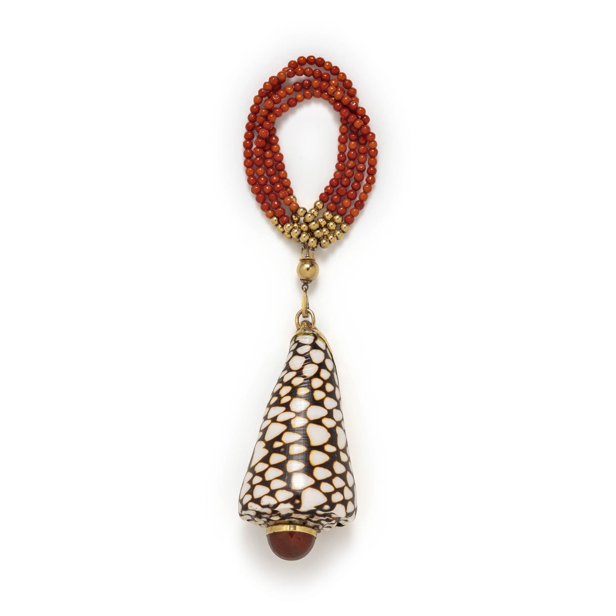 SHELL, CORAL AND JASPER PENDANT