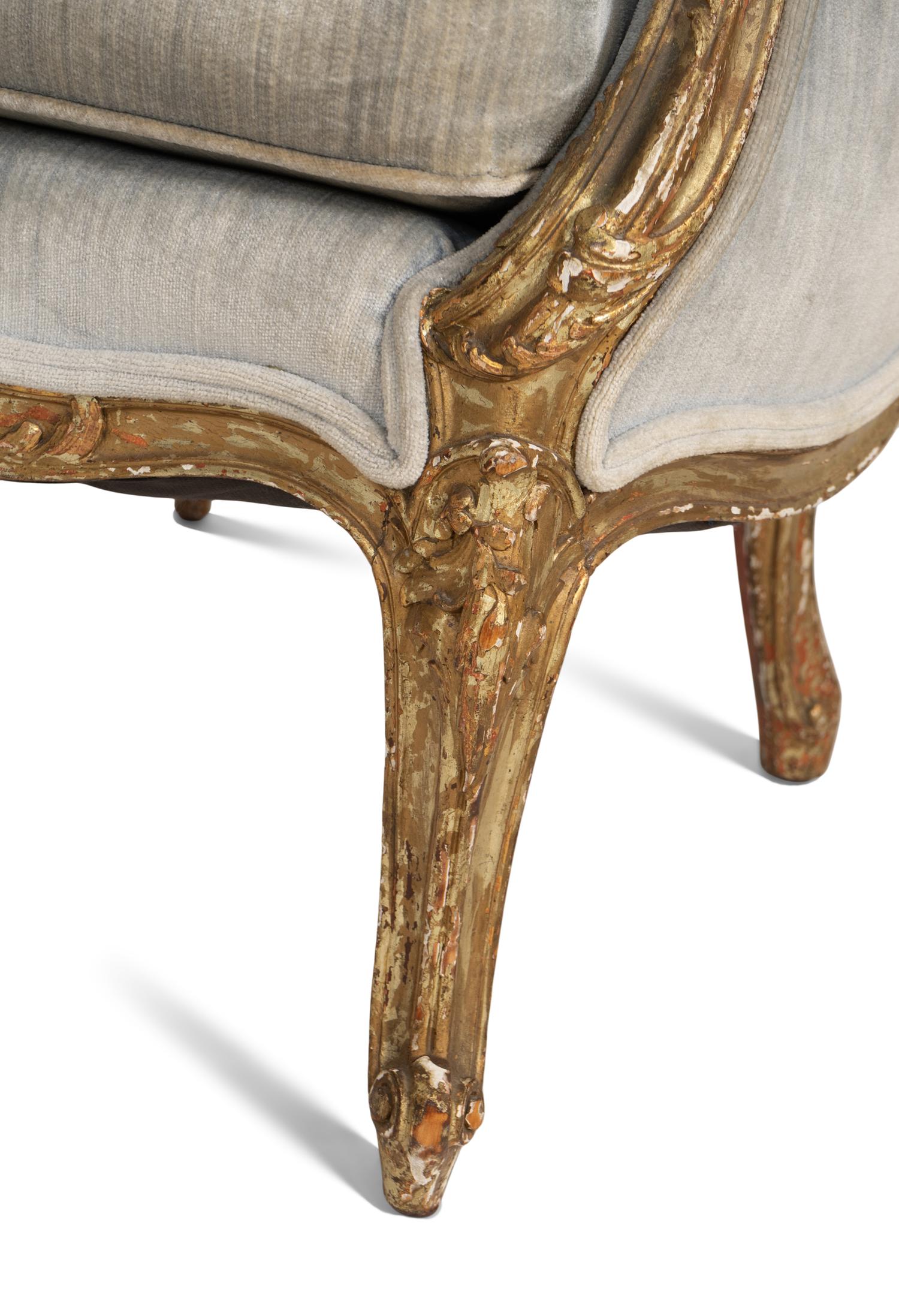 A Louis XV Silvered and Gilt Bergère en Gondole
