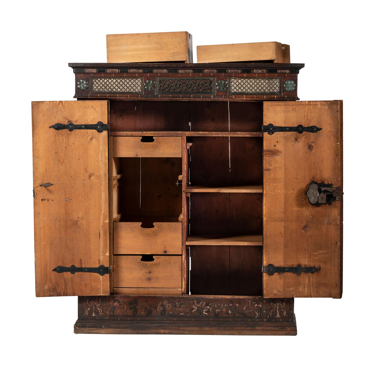 A Continental Carved and Paint Decorated Wardrobe