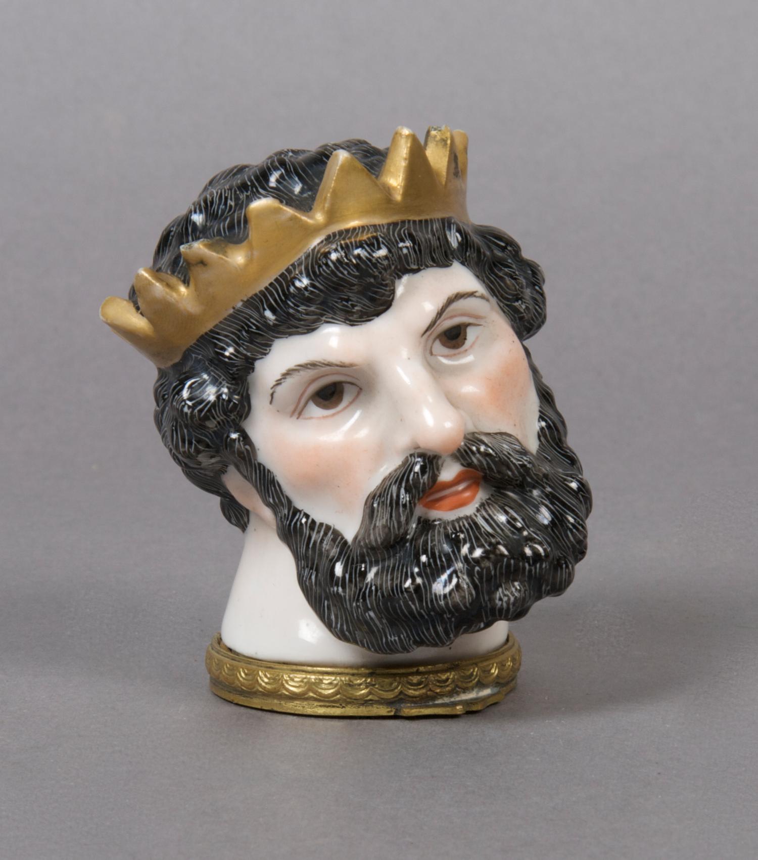A Continental Porcelain and Brass Box, Height approximately 2 inches.