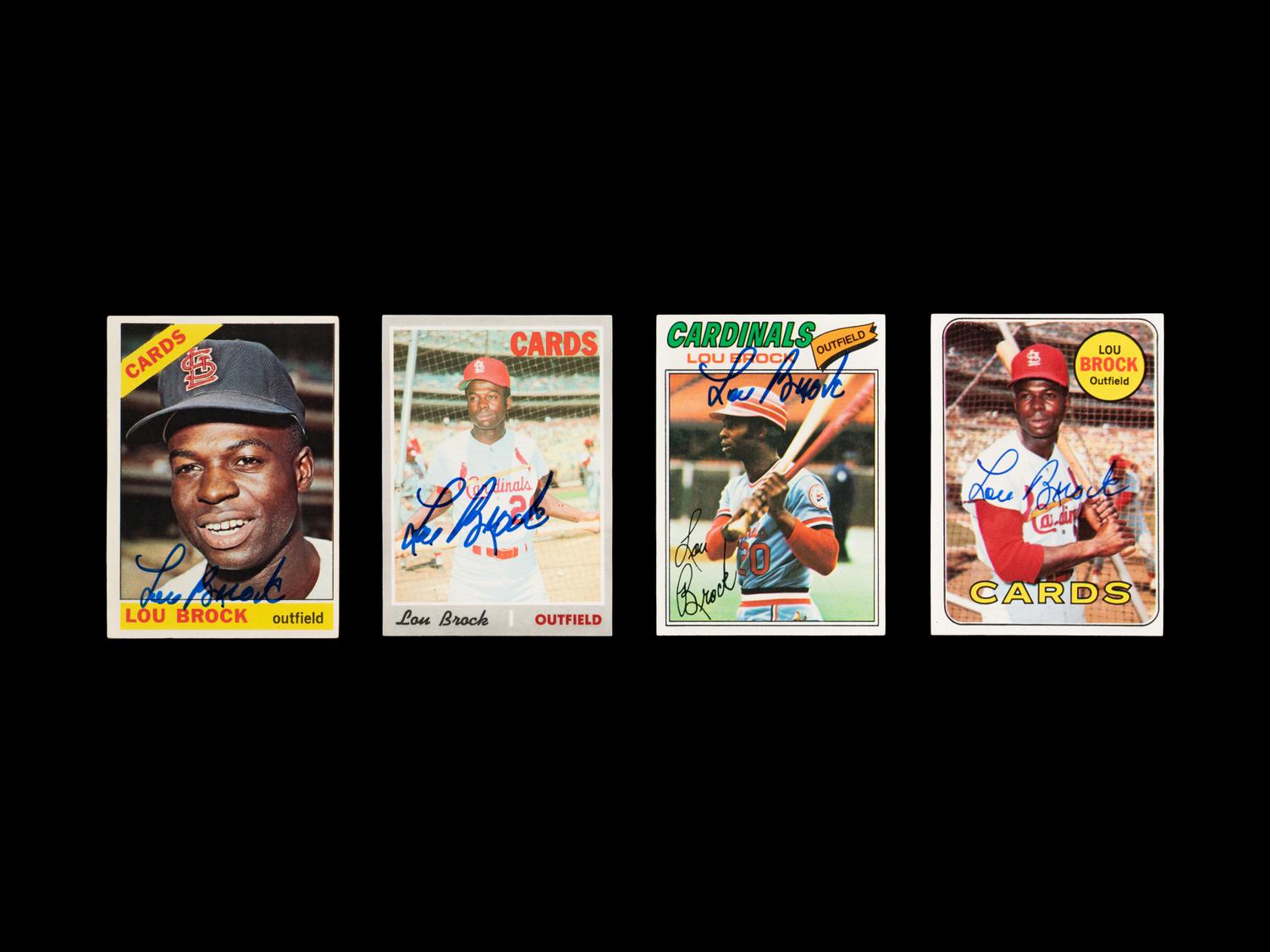 A Collection of 1960s-70s Lou Brock Signed Autograph Topps Baseball Cards