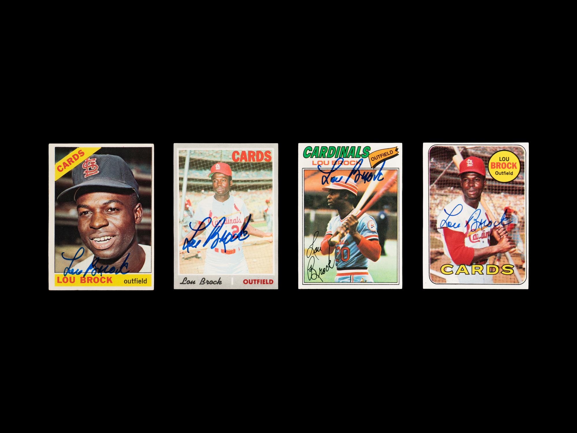 A Collection of 1960s-70s Lou Brock Signed Autograph Topps Baseball Cards