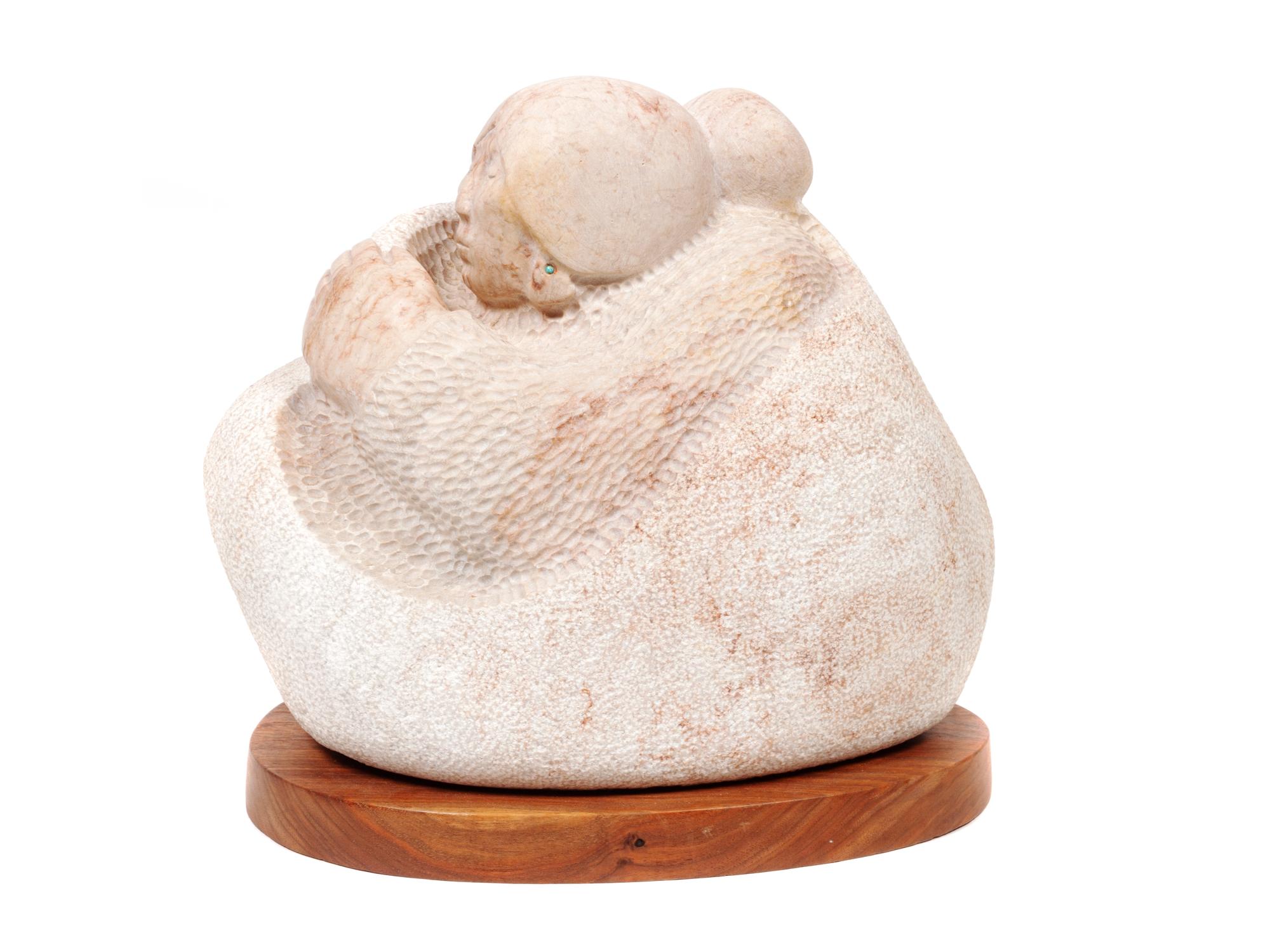 Alabaster Sculpture of a Maiden with Turquoise Earring
