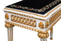 A Pair of Italian Neoclassical Style Painted and Parcel Gilt Specimen Marble-Top Console Tables