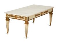 A Continental Painted and Parcel Gilt Marble-Top Low Table