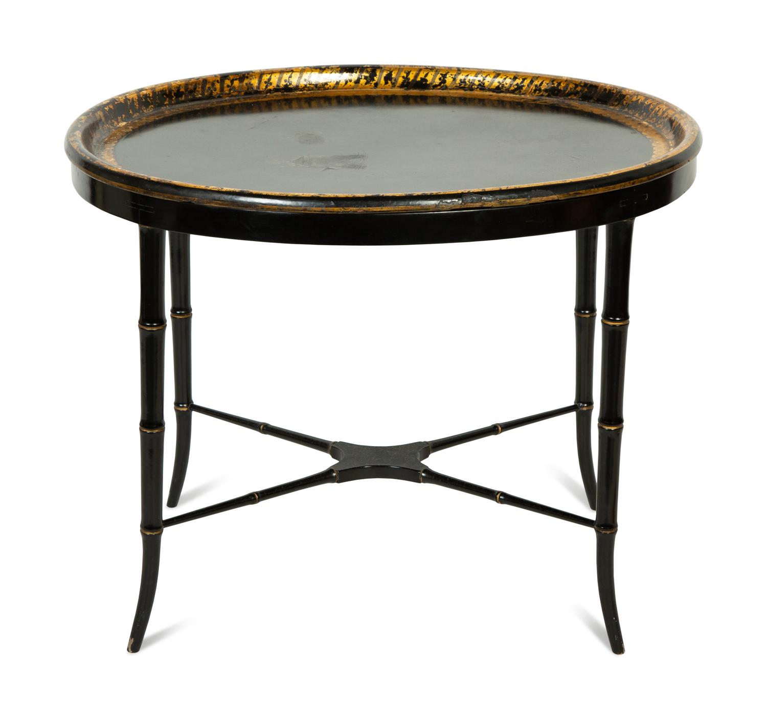 An English Papier-Mâché Tray on a Later Stand