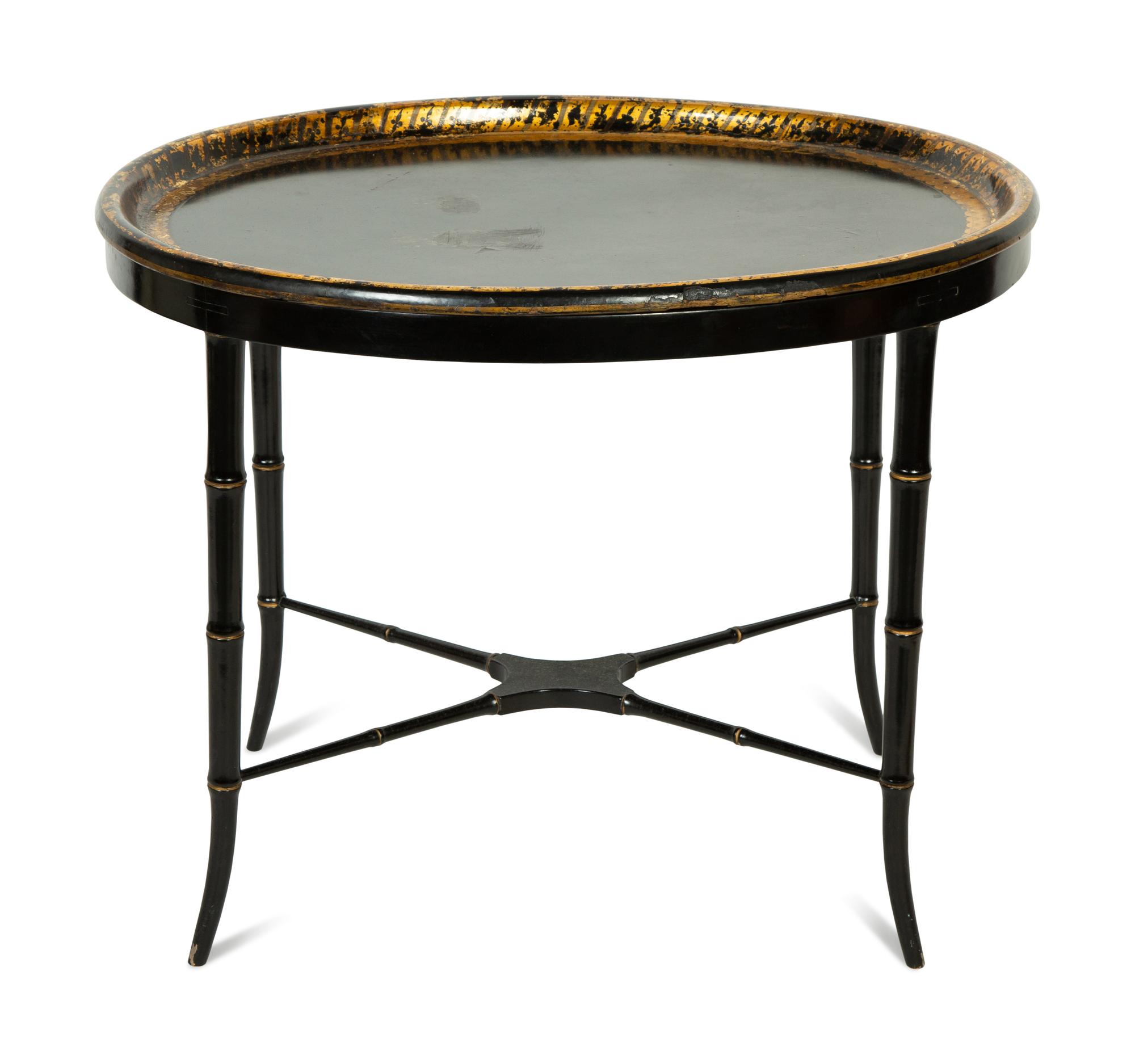 An English Papier-Mâché Tray on a Later Stand
