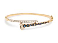 A Yellow Gold, Diamond and Sapphire Bangle Bracelet,